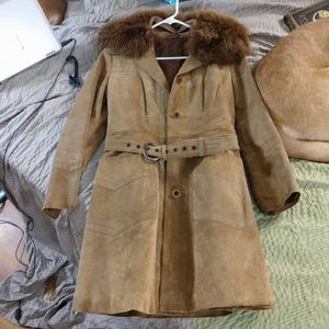Vintage Fur Trimmed Leather Coat